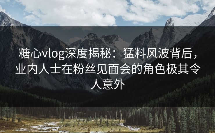 糖心vlog深度揭秘：猛料风波背后，业内人士在粉丝见面会的角色极其令人意外